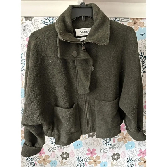 Mango Committed Green Fleece Blazer Coat Size 4 Recycled Cotton - Picture 1 of 6